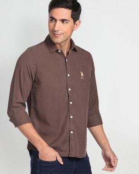 men slim fit shirt with logo embroidery