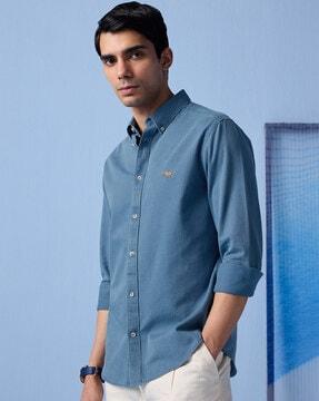 men slim fit shirt with logo embroidery