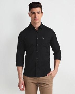 men slim fit shirt with logo embroidery