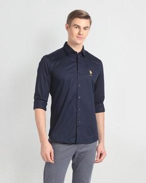 men slim fit shirt with logo embroidery