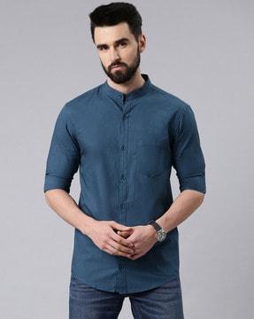 men slim fit shirt with mandarin collar