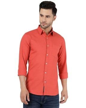 men slim fit shirt with patch pocket