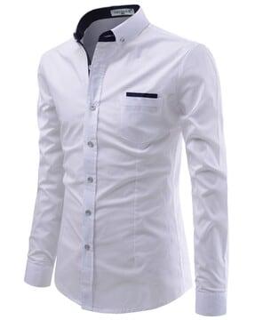 men slim fit shirt with patch pocket