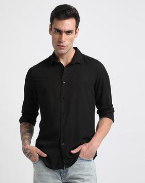 men slim fit shirt with spread collar