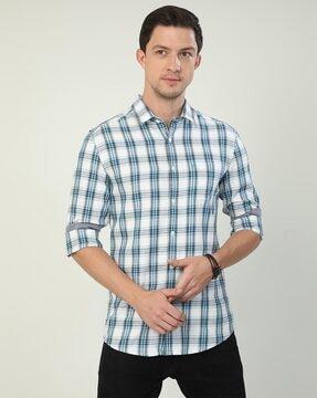 men slim fit shirt with spread collar