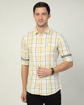 men slim fit shirt with spread collar