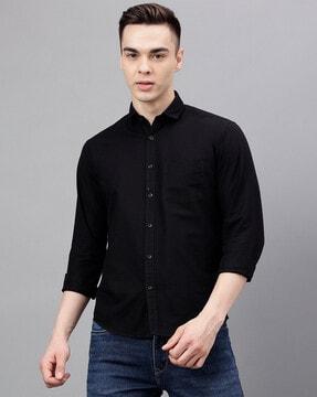 men slim fit shirt with spread collar