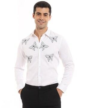 men slim fit shirt with spread collar