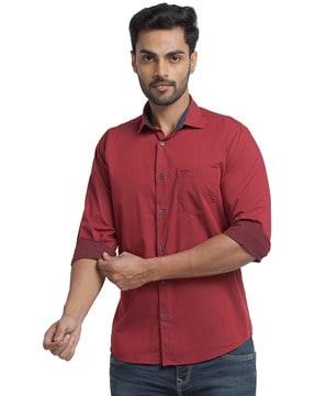men slim fit shirt with spread-collar