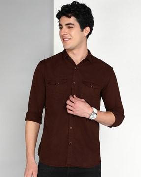 men slim fit shirt with spread collar