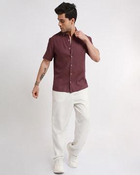 men slim fit shirt with spread collar