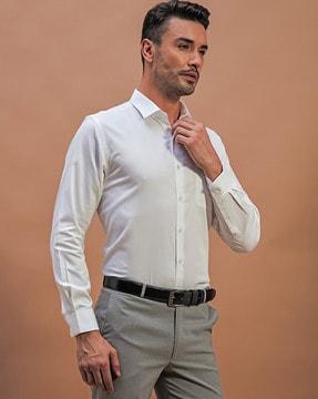 men slim fit shirt with spread collar