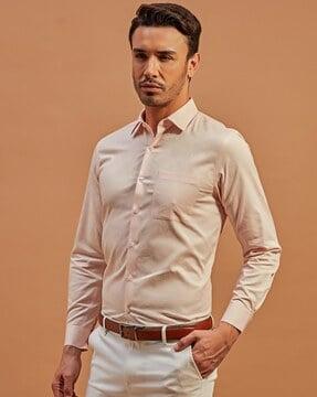 men slim fit shirt with spread collar