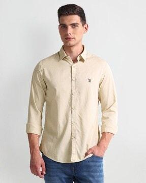 men slim fit shirt with spread collar