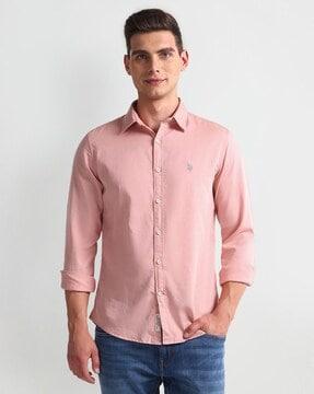 men slim fit shirt with spread collar