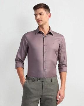 men slim fit shirt with spread collar