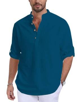 men slim fit short kurta with full-sleeves