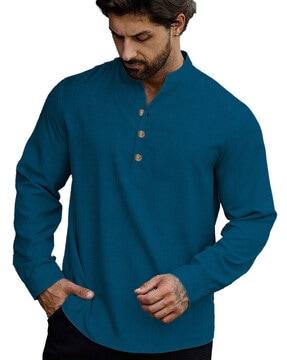 men slim fit short kurta with full-sleeves