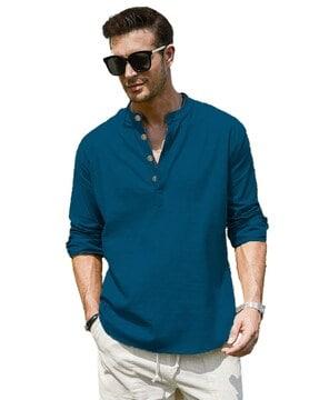 men slim fit short kurta with full-sleeves