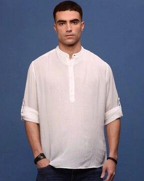 men slim fit short kurta with mandarin collar