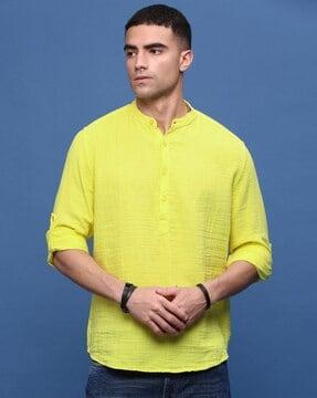 men slim fit short kurta with mandarin collar