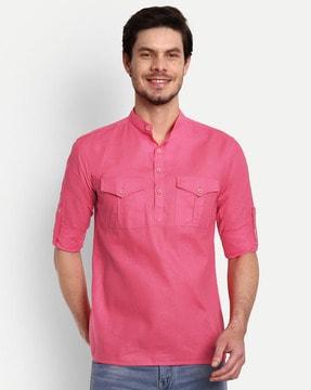 men slim fit short kurta with roll-up sleeves