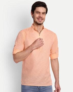 men slim fit short kurta with roll-up sleeves