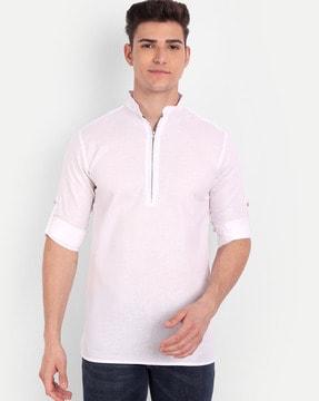 men slim fit short kurta with roll-up sleeves