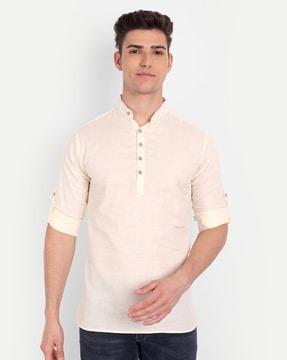 men slim fit short kurta with roll-up sleeves