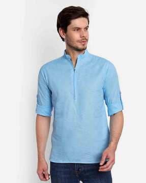 men slim fit short kurta with roll-up sleeves