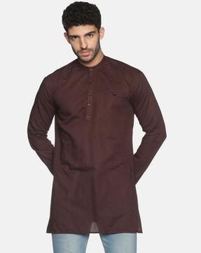 men slim fit short kurta with welt pocket