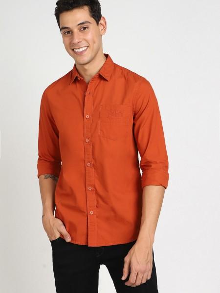 men slim fit solid casual shirt