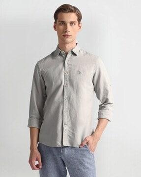 men slim fit solid shirt