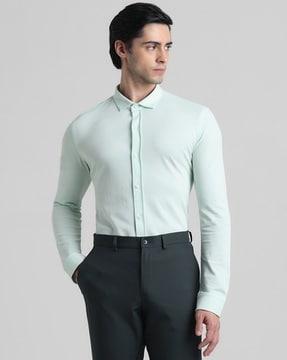 men slim fit spread-collar shirt