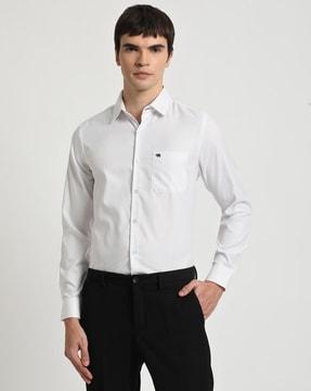 men slim fit spread-collar shirt