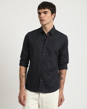 men slim fit spread-collar shirt