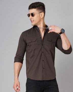 men slim fit spread collar shirt