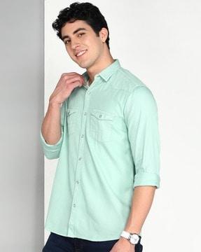 men slim fit spread-collar shirt