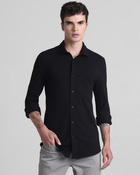 men slim fit spread-collar shirt