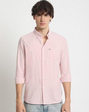 men slim fit spread-collar shirt