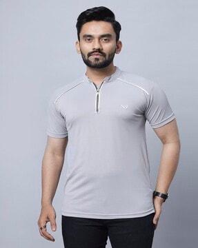 men slim fit t-shirt with mandarin collar