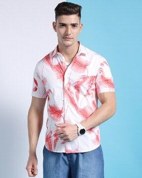 men slim fit tropical print shirt