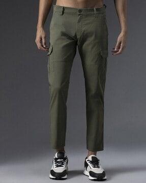 men slim fit trousers with flap pockets