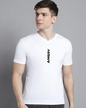 men slim fit typographic print v-neck t-shirt