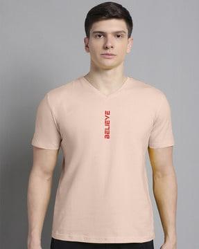 men slim fit typographic print v-neck t-shirt