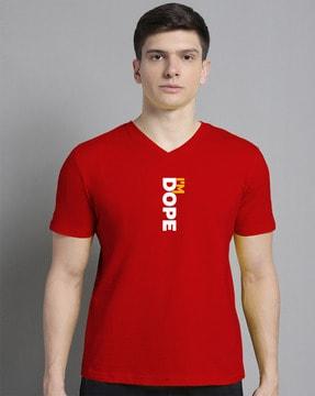 men slim fit typographic print v-neck t-shirt