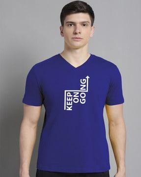 men slim fit typographic print v-neck t-shirt