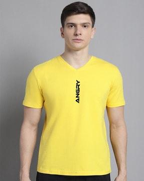 men slim fit typographic print v-neck t-shirt