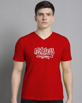 men slim fit typographic print v-neck t-shirt