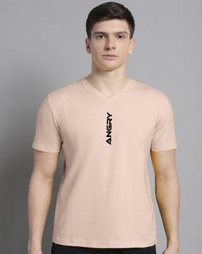 men slim fit typographic print v-neck t-shirt